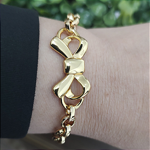 Pulseira Correntaria com detalhe de laço folheado em ouro ( P, M ou G)