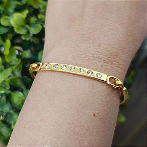 Bracelete Dourado com detalhes de pedrinhas strass ( tamanho único 15 a 18 cm)