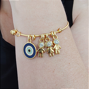 Bracelete Personalizado COM 4 PINGENTES( escolha seus pingentes no WHATSAPP ) folheado em ouro  ( serve até pulso 18 cm)