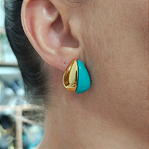Brinco de Pino Formato Gota azul Tiffany TAMANHO P folheado em ouro