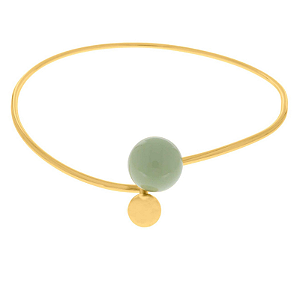 Colar Aro maleável com bolas e resina verde água Folheado em ouro ( abertura frontal)