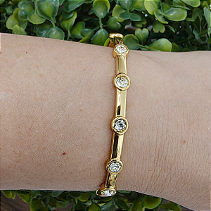 Bracelete Dourado com detalhes de gotas de strass  ( tamanho único 15 a 18 cm)