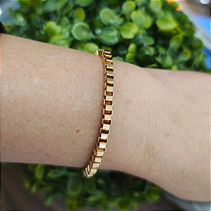 Pulseira Correntaria veneziana quadrada dourada - folheado em ouro ( P, M ou G)