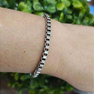 Pulseira Correntaria veneziana quadrada prateada - folheado em ródio ( P, M ou G)