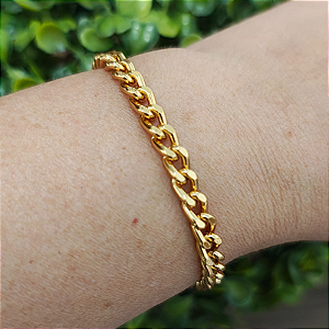 Pulseira Correntaria grumed P Fina folheado em ouro