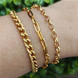 Mix Pulseiras Luxo delicadas p e pp ( italia, iris e grumed) folheado em ouro