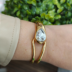Bracelete Articulado Gota e Cristal folheado em ouro( tamanho único 16 a 18 cm)