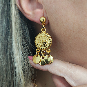 Brinco Mandala com Moedinhas – Estilo Boho Chic Folheado a Ouro (5 x 2 cm)