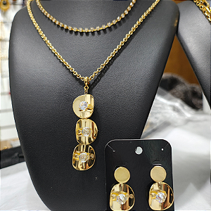 MIX Colares e brincos, choker strass , colar longo com peças tripla strass e brincos  Folheado em ouro