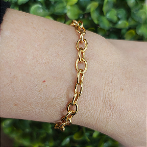 Pulseira Correntaria elos redondos íris M folheado em ouro