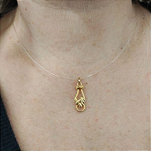 Colar fio invisível com pingente de figa vazado 35 cm folheado em  ouro