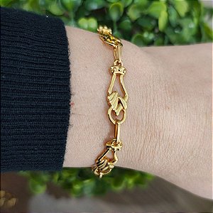 Pulseira Correntaria com 3 figas vazadas( corrente italia) Folheado em ouro
