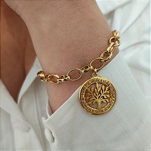 Pulseira Correntaria com pingente árvore da vida Folheado em ouro ( P, M e G)
