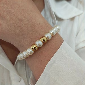 Pulseira pérolas e esferas douradas Folheado em ouro ( P, M e G)