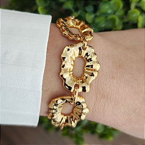 Pulseira correntaria com três detalhes orgânicos Folheado em ouro ( P, M e G)
