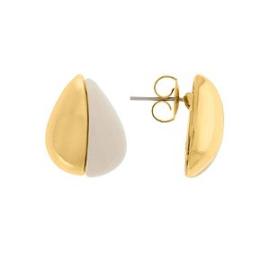 Brinco de Pino Formato Gota bege tamanho P folheado em ouro