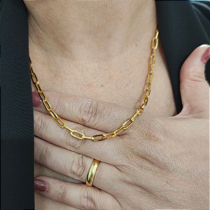 Colar correntaria Italia ( elos quadrados) M 45 cm folheado em ouro