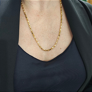 Colar correntaria Italia ( elos quadrados) P 50 cm folheado em ouro