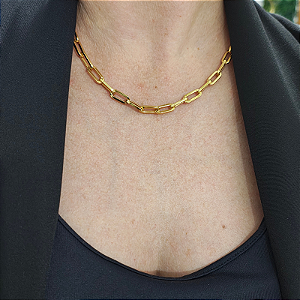 Colar correntaria Italia ( elos quadrados) G 40 cm folheado em ouro