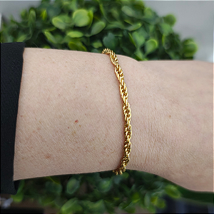 Pulseira Correntaria elos torcidos 3 mm Folheado em ouro