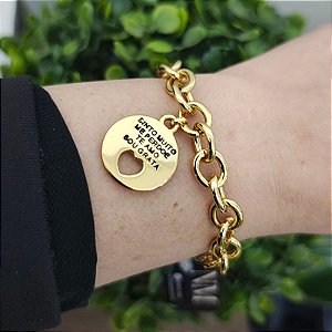 Pulseira Correntaria com Elos Portugueses G e Pingente Ho'oponopono Folheada em Ouro