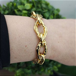 Pulseira Correntaria com 3 elos orgânicos Folheada em Ouro