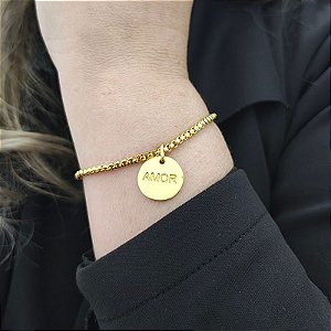 Pulseira Correntaria veneziana pp com pingente amor dourada - folheado em ouro ( P, M ou G)