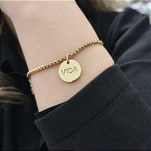 Pulseira Correntaria veneziana pp com pingente vida dourada - folheado em ouro ( P, M ou G)