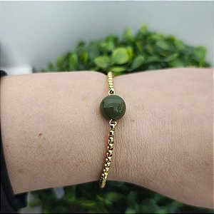 Pulseira Correntaria veneziana pp dourada com bolinha resina verde escuro - folheado em ouro ( P, M ou G)