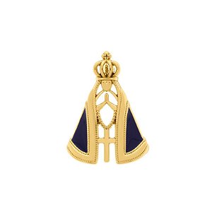 Pingente de Nossa senhora Aparecida azul Menor folheado em ouro