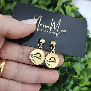 1 par de brinco com pingente oval com seu signo - Escolha seu signo abaixo