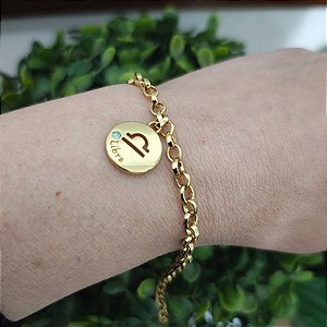 Pulseira correntaria com pingente oval com seu signo - Escolha seu signo abaixo - Tamanho na OBS( P , M ou G)