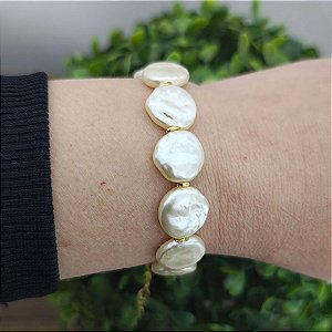Pulseira pérolas barrocas redondas Folheado em Ouro ( pérolas artificiais)