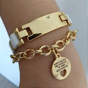 Mix Pulseiras Dourada Hoponopono sob medida folheado em ouro
