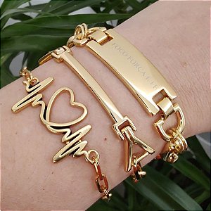 Mix Pulseiras Correntaria Dourado Pulsação com fecho e extensor