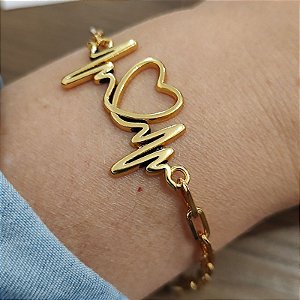 Pulseira Correntaria com peça formato pulso folheado em ouro Pulsação