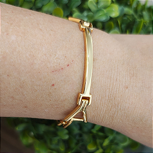 Pulseira Fina lisa com acabamento em Correntaria folheado em ouro
