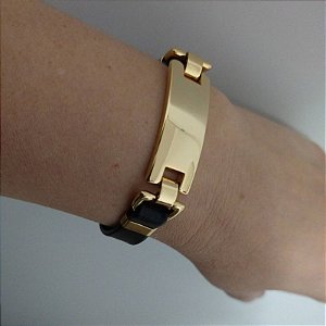 Pulseira placa lisa com courino folheado em ouro ( preto, branco, bege ou marrom)