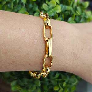 Pulseira Correntaria com design de elos quadrados Itália folheado em ouro