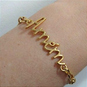 Pulseira Correntaria com placa Amém folheado em ouro