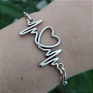 Pulseira Correntaria com peça de formato pulsação folheado em ródio (Prateado)