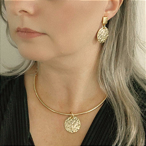 Conjunto colar + brincos esplendor folheado em ouro