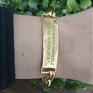 Pulseira correntaria com placa Tudo Posso folheado em ouro