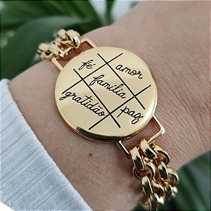 Pulseira Correntaria com placa Desejos de Vida folheado em ouro ( P, M ou G)