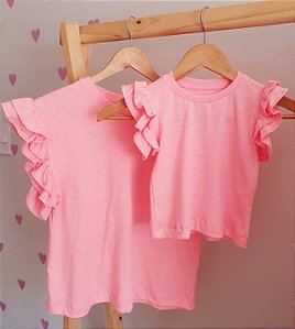 T-Shirt Mãe e Filha Carla Rosa Neon
