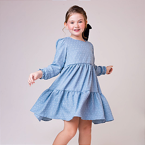 Vestido Infantil Denim Manga Longa