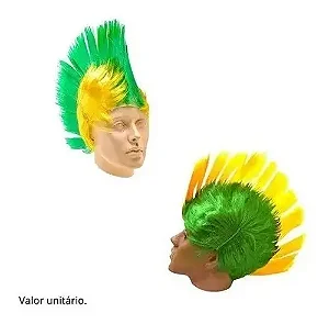 Peruca Moicano Brasil Copa Mundo Futebol Festa Comemoração Cor Verde/Amarelo