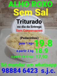 ALHO ROXO PURO TRITURADO Sem Sal nem Conservantes. Triturado dia da entrega fresco Premium