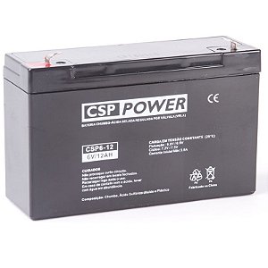 Bateria Selada Estacionária VRLA CSP Power 6V-12ah  Moto Elétrica, Brinquedo, Carrinho Elétrico