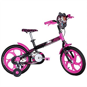 Bicicleta Aro 16 Infantil - Caloi Monster High - Aço - Preta e Rosa